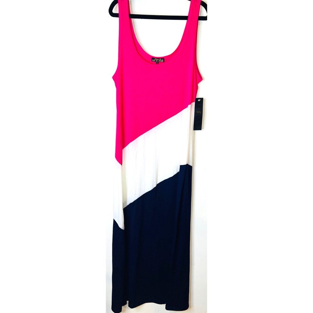 NEW Bright Colorblock Maxi Dress By LA Class In Pink/White/Blue Large